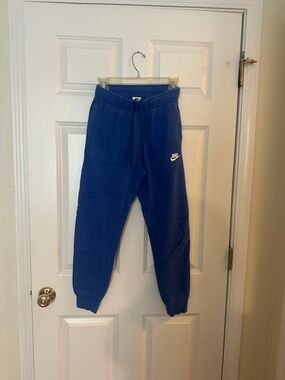 Nike Blue Fleece Joggers with White Swoosh